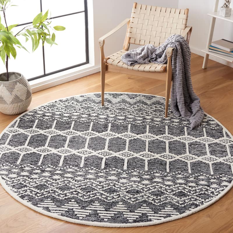 SAFAVIEH Handmade Metro Benilde Wool Rug - 6' Round - Black/Ivory
