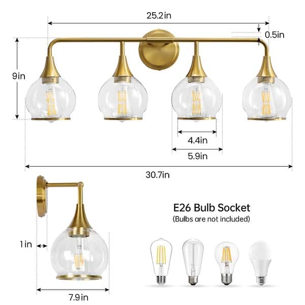 dimension image slide 4 of 18, Modern Vanity Lights Dimmable Bathroom Light Fixtures with Glass Shade