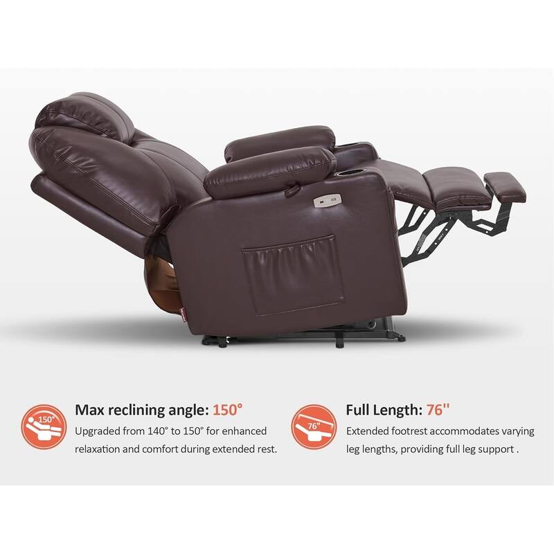 MCombo Medium-Wide Power Lift Recliner Chair Sofa with Massage and Heat for Elderly People, Faux Leather R7045