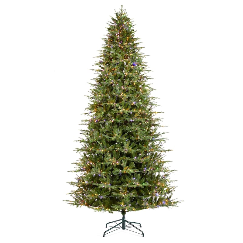 Glitzhome 7.5ft/9ft/11ft Pre-Lit Green Full Fir Artificial Christmas Tree with 1800/2450/3200 LEDs Simple Setup
