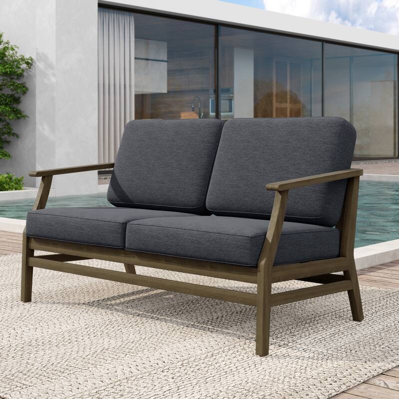 Patio Teak Wood Outdoor Loveseat Sofa with Cushions