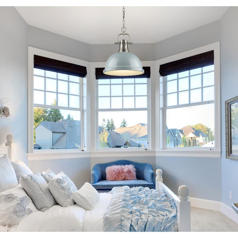 Yep by Golden Lighting Duncan 1-light 14in Chain Hung Pendant in Pewter and Seafoam shade