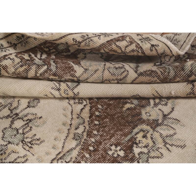 Distressed Ivory Sparta Turkish Vintage Area Rug Handmade Wool Carpet - 5'9"x 9'2"