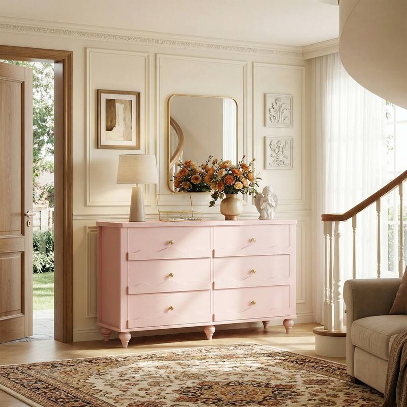 Narill Wave-Inspired 6-Drawer Dresser Closet Organizer, 43-In Chest of Drawers TV Stand