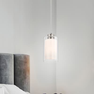 Brushed Nickel 1-Light Farmhouse Mini Pendant with Clear Glass and White Glass Shades