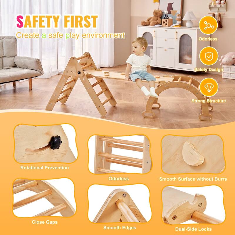 Wood Climbing Toy Set Pine 5-in-1 Play Gym for Kid's