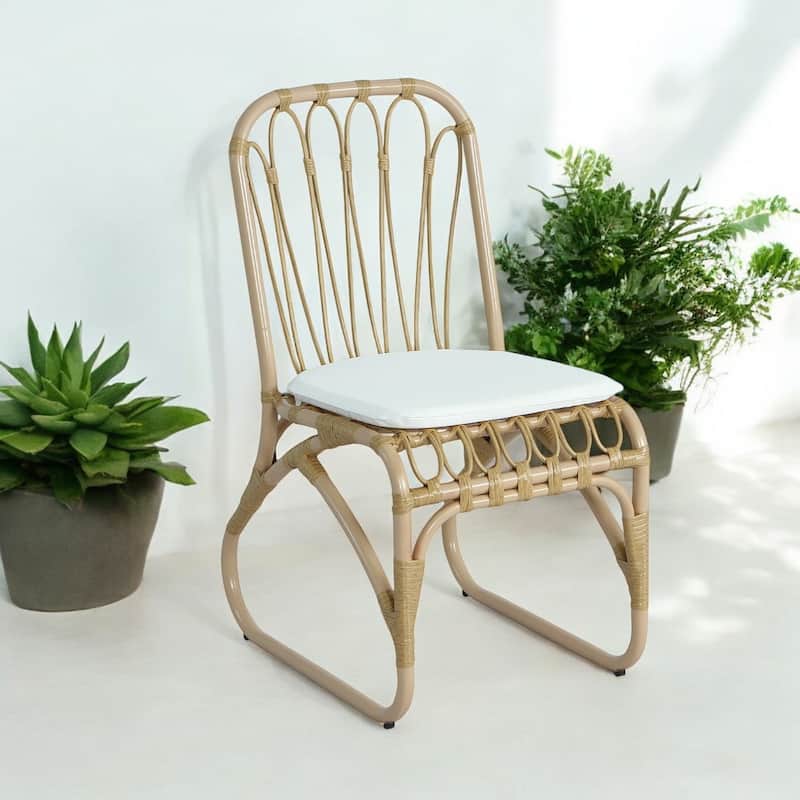 Outdoor PE Wicker Dining Chairs with Cushions – Set of 2 Petal-Shaped Outdoor Chairs for Garden, Patio, Backyard, Poolside