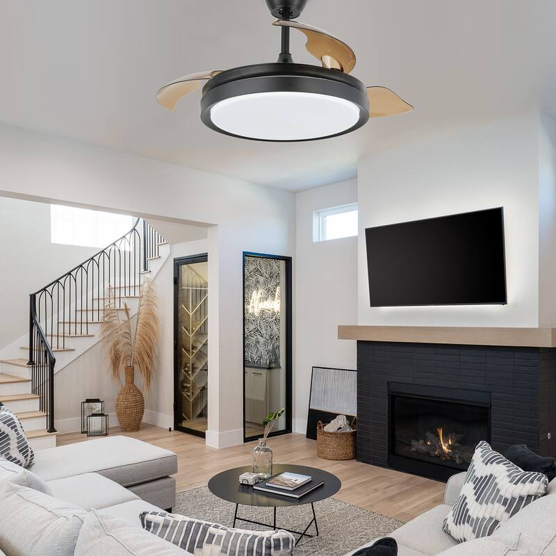 42" Ceiling Fan Light Kit Included with Retractable Blades,6 Fan speed 3 Light Tone with Remote Control - 42 Inches
