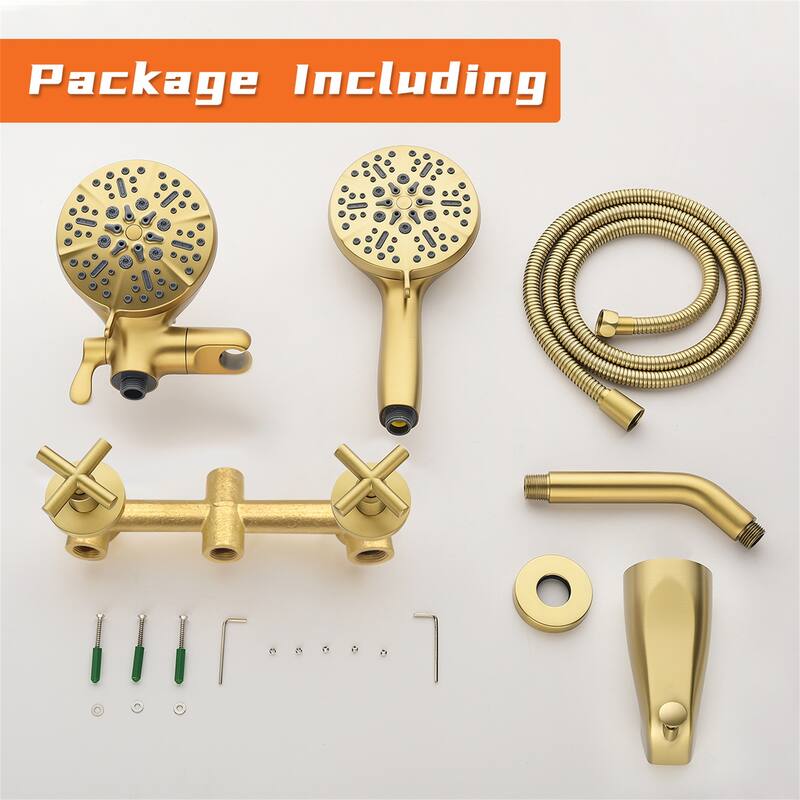 Wall Mount Tub and Shower Faucet with Hand Shower Brass Dual Head Complete Wall Mounted Shower System with Valve