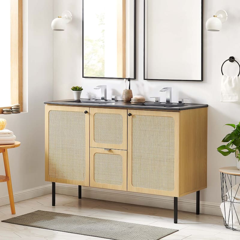 Chaucer Bathroom Vanity with Black Basin Included - Oak Black - 48" Double