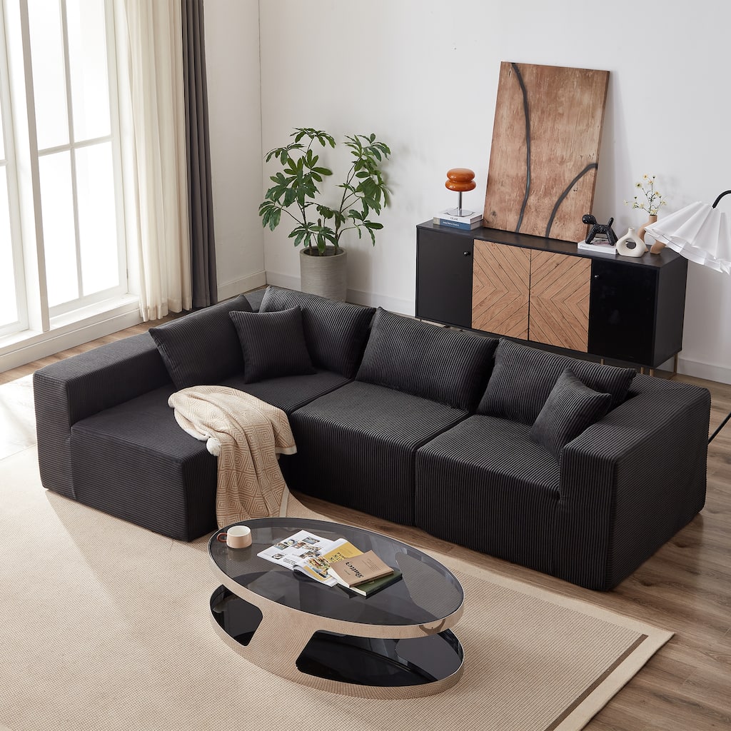 104" Corduroy L-Shaped Modular Sectional Sofa (4-Piece)