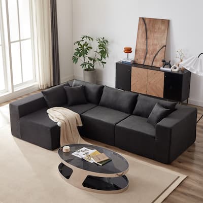 Modern Corduroy Modular L-Shaped Sectional Sofa Set 4-Piece Free Combination Floor Couch for Living Room Bedroom