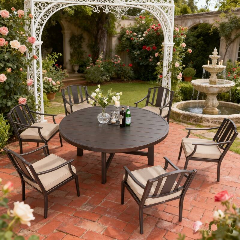 Patio Dining Set, 7 Pieces Outdoor Furniture Set - Table + Arm Chairs
