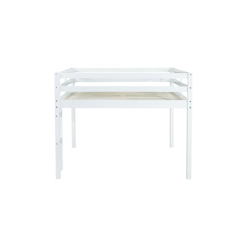 Roomfitters Full Rubber Wood Loft Bed with Ladder, Reinforced Slat Platform, Low Height Space Saving Design