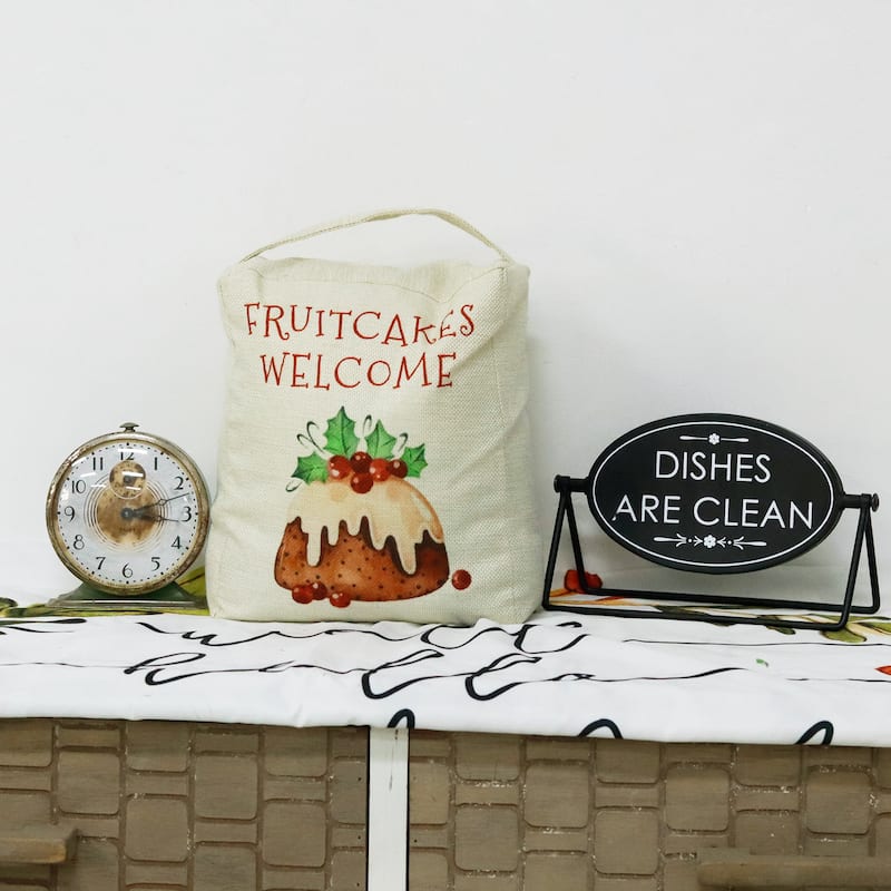 Fruitcakes Welcome Christmas Fabric Door Stop with Handle