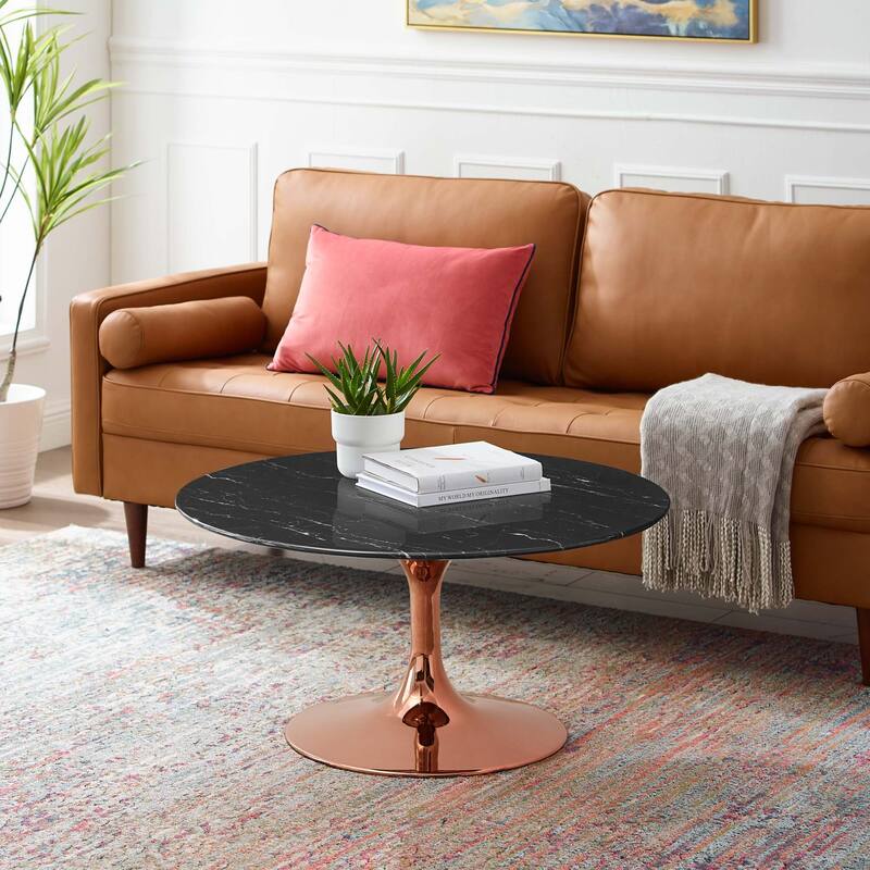 Lippa Round Artificial Marble Coffee Table - Rose Black