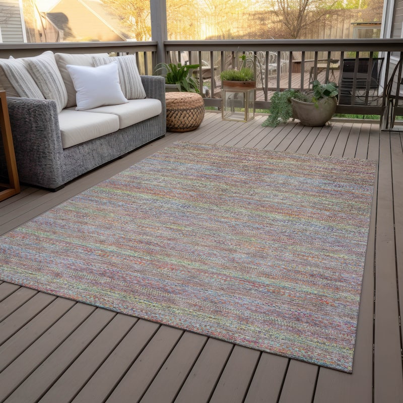 Machine Washable Indoor/Outdoor Modern Stripes Chantille Rug