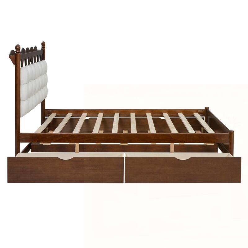 Wooden Storage Platform Bed with USB Ports