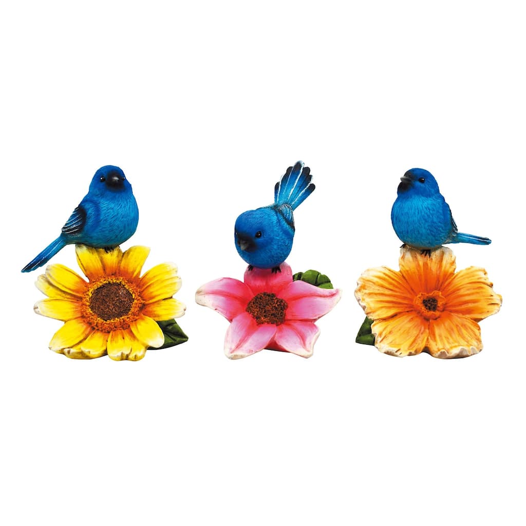 Transpac Resin Blue Birdie On Flower Set of 3 Spring Home Decorations