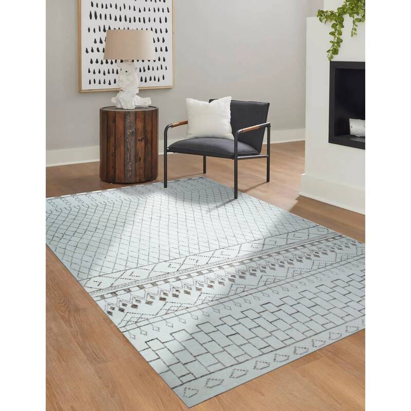 Ivory Hand-Knotted Wool Classic Moroccan Design Area Rug, Luxurious Soft Texture for Home Interiors and Living Rooms - L