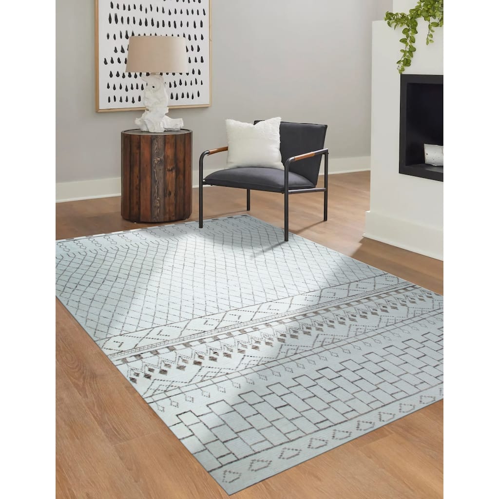 Ivory Hand-Knotted Wool Classic Moroccan Design Area Rug, Stylish Handcrafted Texture for Living Rooms - L
