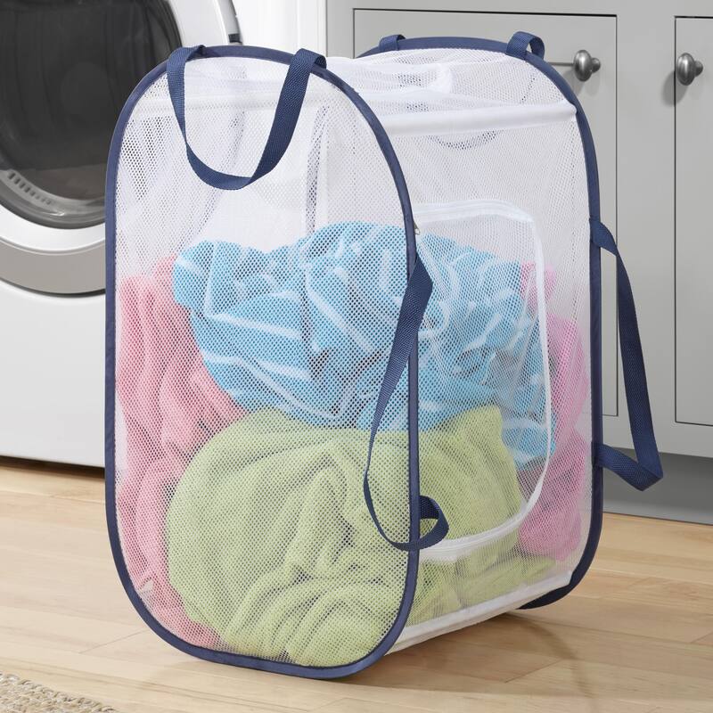 Whitmor Pop & Fold® Two Way Laundry Hamper - White with Navy Trim
