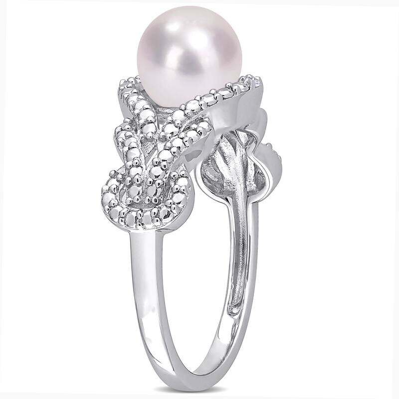 Miadora 7-7.5mm Cultured Freshwater Pearl and Diamond Accent Infinity Ring in Sterling Silver