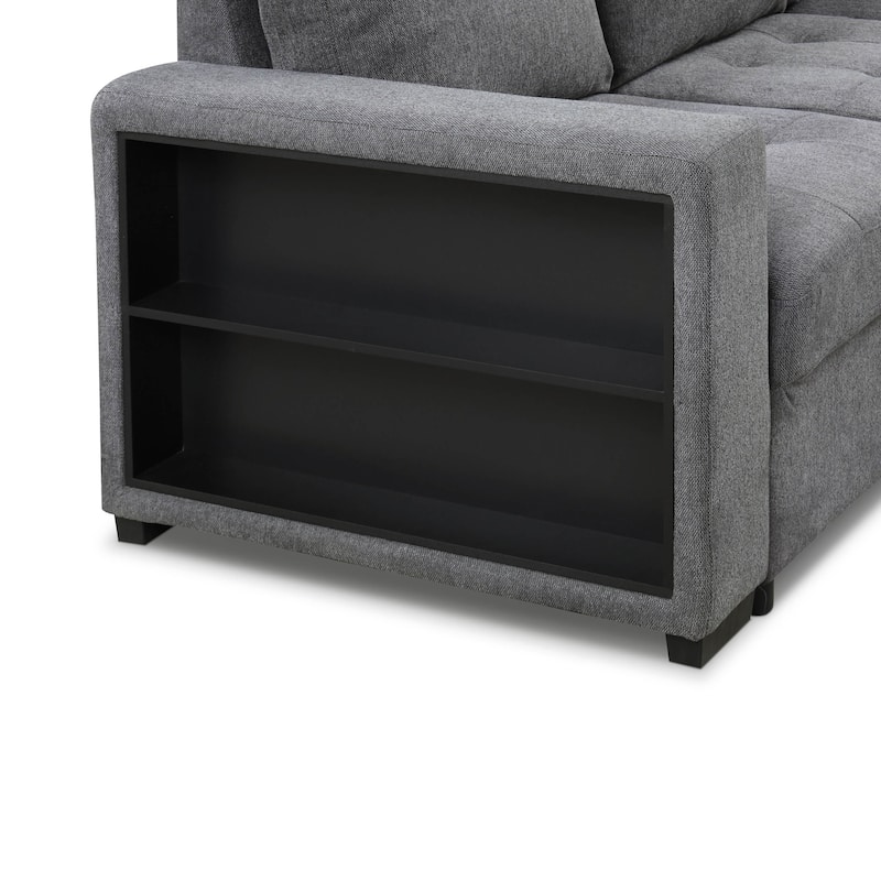 Furniture of America Jaquel Modern Biscuit Tufted Seat Sleeper Sofa Sectional with Storage Shelves and USB Ports