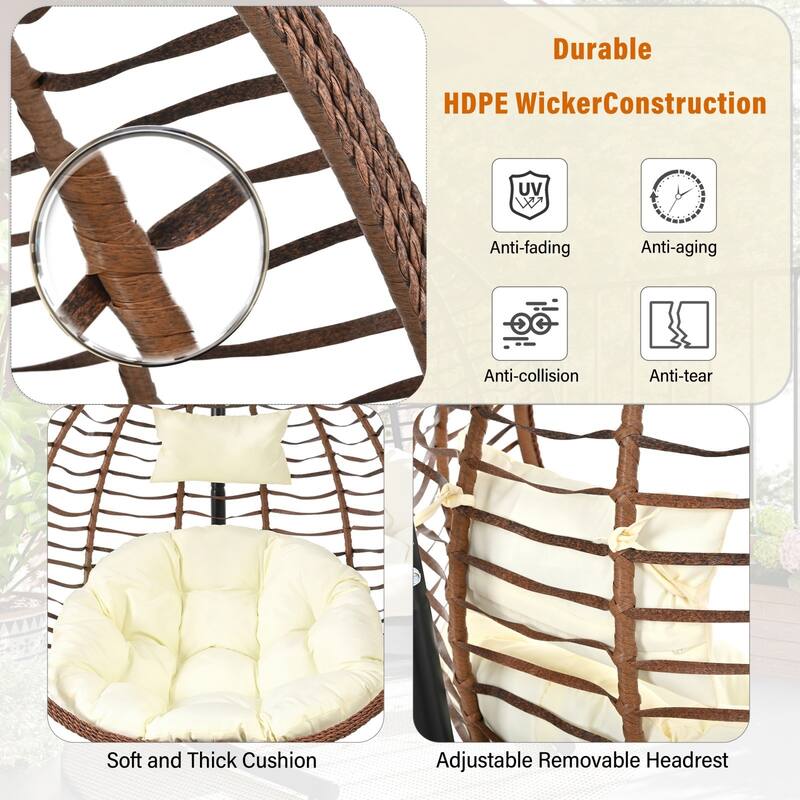 Indoor Outdoor Hanging Hammock Chair with Stand, Foldable Egg Swing Chair