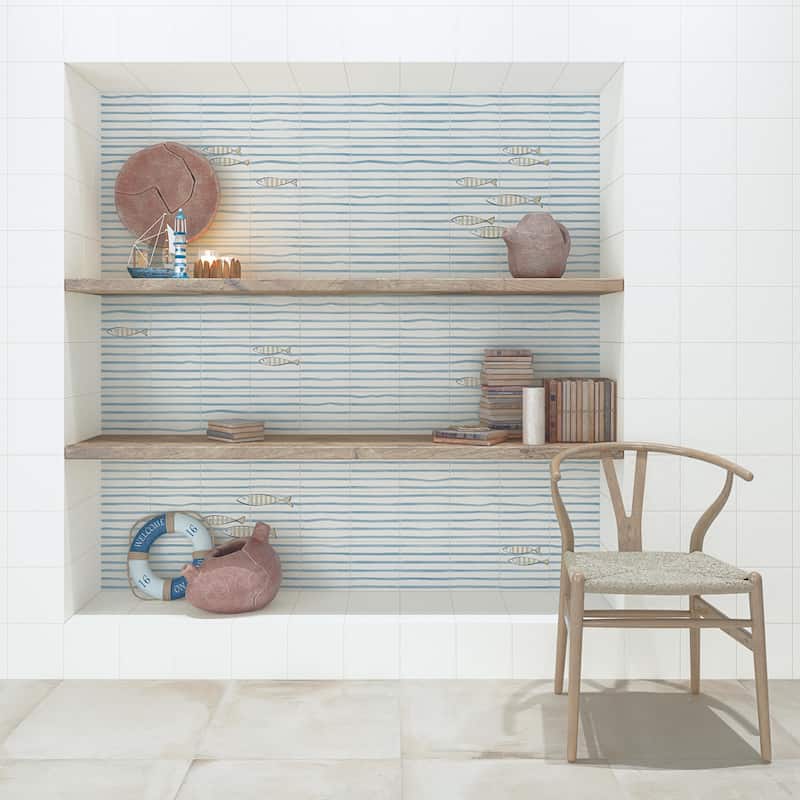 Merola Tile Berta Olas Decor 7-7/8" x 7-7/8" Ceramic Wall Tile - Case (4 Tiles)