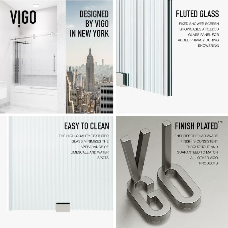 VIGO Elan 56" to 60" W x 66" H Frameless Sliding Tub Door