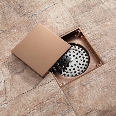 rose gold 4 inch brass material shower drain with ABS base - 4 x 4