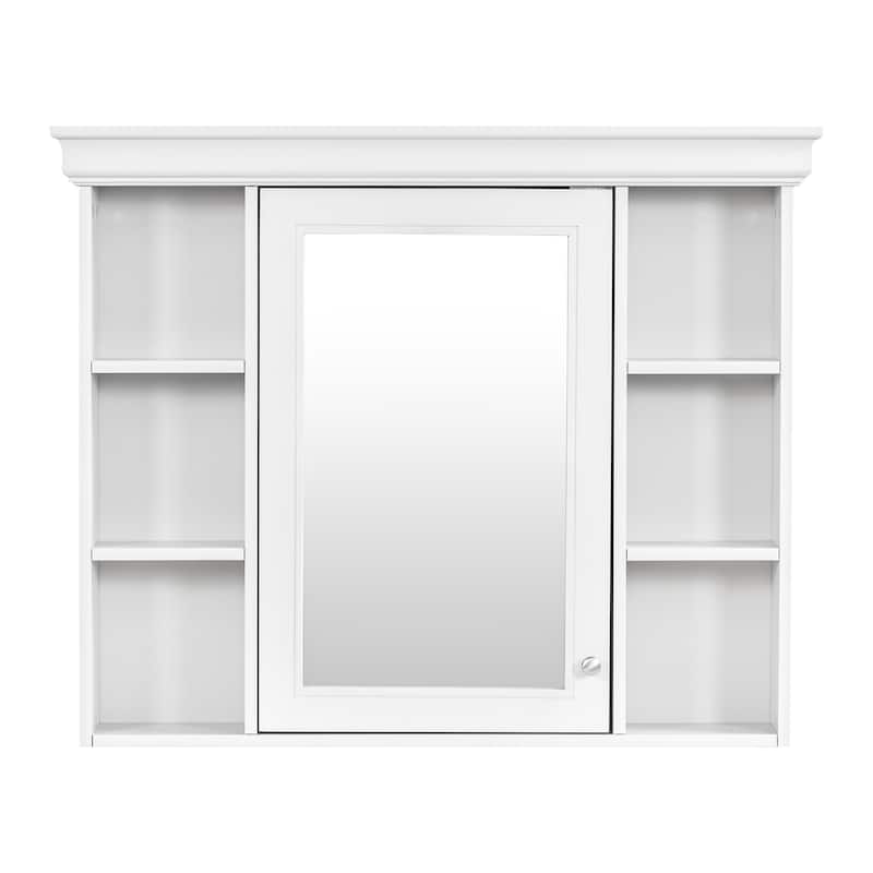 Roomfitters 35x28 Inch Wall Mounted Bathroom Storage Cabinet with Mirror Door and 6 Open Shelves