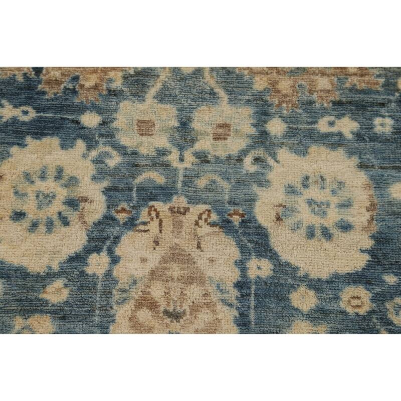 Hand Knotted Oriental 100% Wool Carpet Transitional All-Over Navy Blue & Blues Oushak Runner Rug - 11' 7'' X 3' 2''