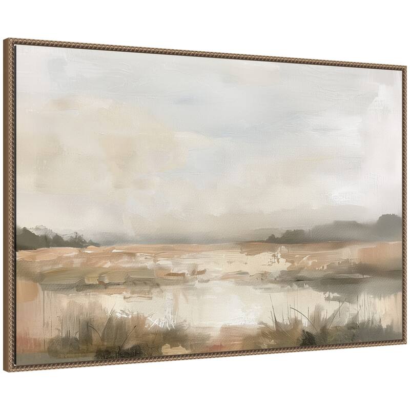Kate and Laurel Neutral Abstract Landscape by The Creative Bunch Studio Framed Canvas Wall Art Print - 41 x 28 - Gold