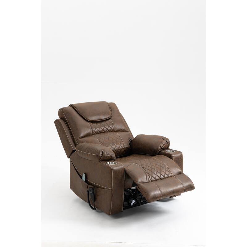 Dual OKIN Motor Power Lift Recliner Chair, Oversized Electric Sofa Chair with Heat & Massage, Lounge Chair with 2 Cup Holders