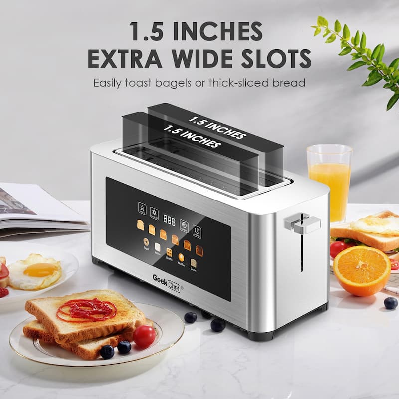 Anmytek 4-Slice Toaster Kitchen Essential - Extra Wide Entrance Stainless Steel LED Touch Display