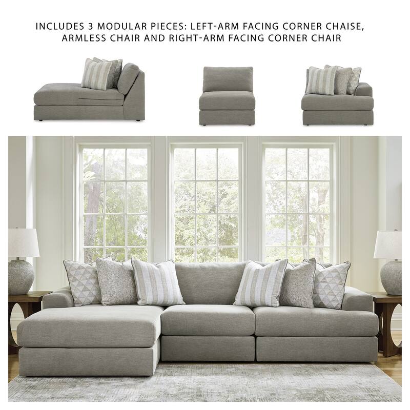 Signature Design by Ashley Avaliyah Gray 3-Piece Sectional with Chaise - 127" W x 68" D x 37" H