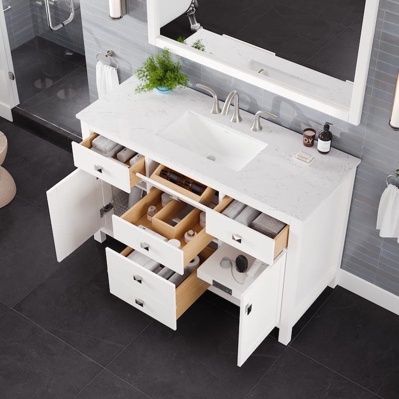 Eviva Artemis Bathroom Vanity with White Engineered Stone Countertop and Undermount Porcelain Sink