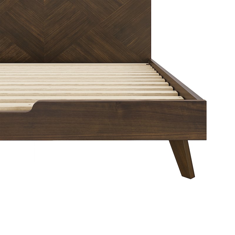 Solid Wood Panel Platform Bed with Headboard