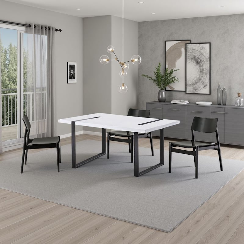 Alz Dining Table, 66 Inch White High Gloss Top, Modern Sleek Black Frame - Black, White