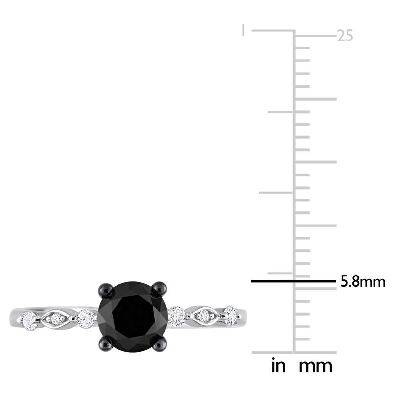 Miadora 1-1/10ct TDW Black and White Diamond Solitaire Ring in 10k Black Rhodium-Plated White Gold