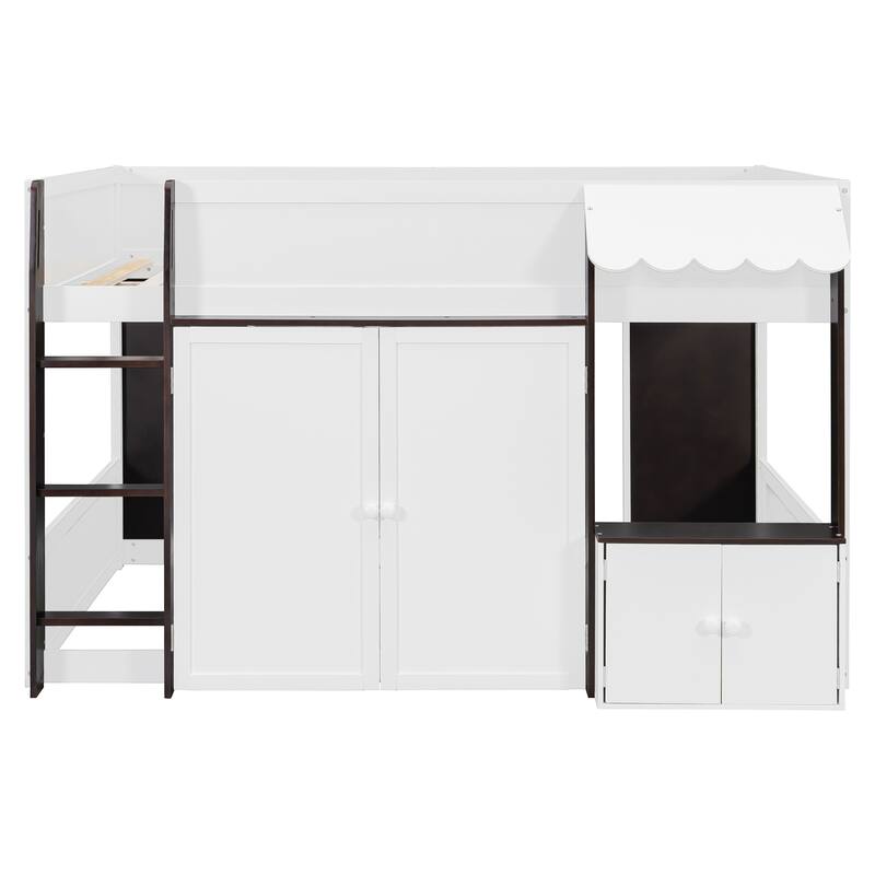 Full Loft House Bed with Playhouse & Storage, Modern Wood Cabin Bed for Kids
