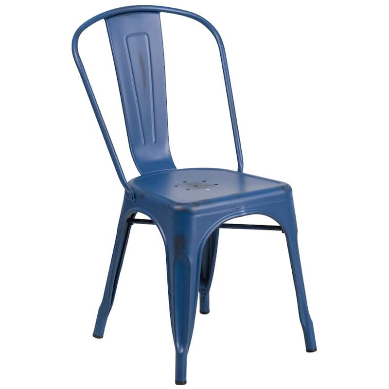 Distressed Metal Indoor-Outdoor Stackable Chair - Kitchen Furniture