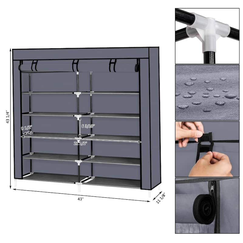 Fabric Cover 6-tier Portable Shoe Rack Closet