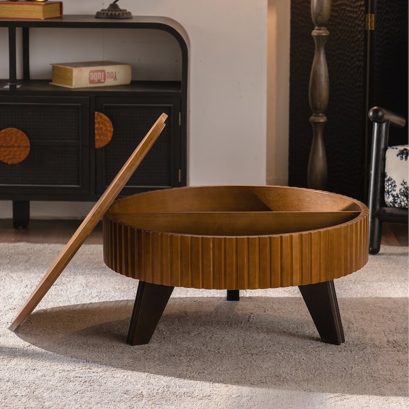 31.5" Retro Round Coffee Table with Storage Space, Suitable for Living Room and Office