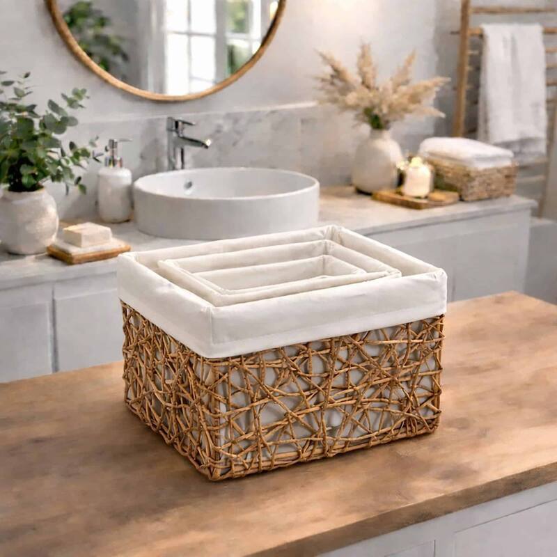Paper Rope/ Linen Storage Baskets (Set of 4) - 8.4"L x 7.4"W x 6"H