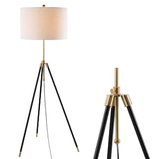 Arco 67" Adjustable Metal LED Floor Lamp, Black/Brass by JONATHAN  Y - 67" H x 25.5" W x 25.5" D