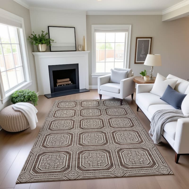 Premium Washable Super Soft Classic Panel Mayfield Rug - Brown - 9' x 12'