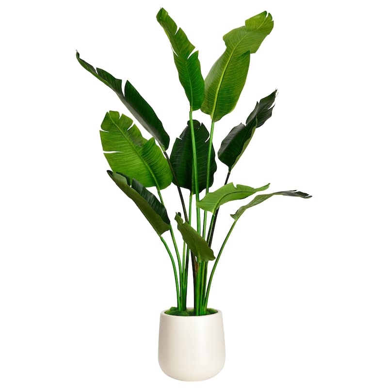Artificial Banana Leaf Tree Bird Of Paradise in White Decor Pot